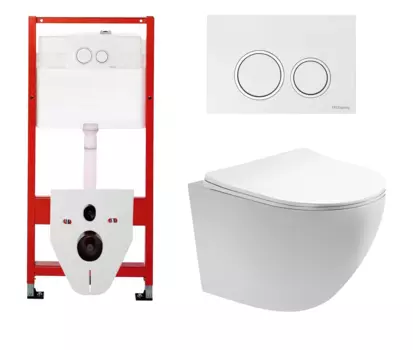 Комплект 3 в 1 инсталляция для унитазов Tece Tecespring S955103 + Подвесной унитаз Акватек Европа AQ1900-00 с кнопкой глянцевой белой