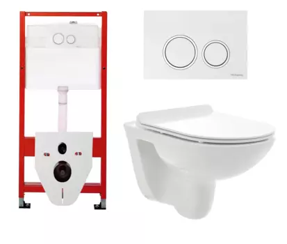 Комплект 3 в 1 инсталляция для унитазов Tece Tecespring S955103 + Подвесной унитаз AQUAme AQM2008 с кнопкой глянцевой белой