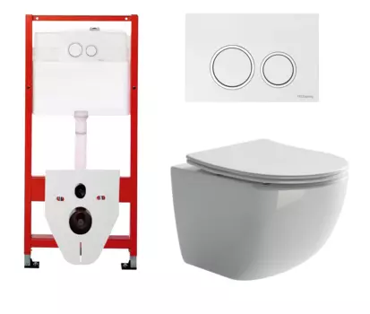 Комплект 3 в 1 инсталляция для унитазов Tece Tecespring S955103 + Подвесной унитаз Ceramica Nova Forma CN3009 с кнопкой глянцевой белой