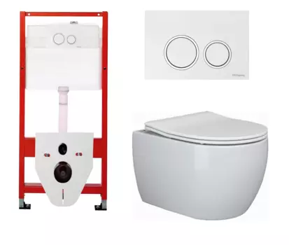 Комплект 3 в 1 инсталляция для унитазов Tece Tecespring S955103 + Подвесной унитаз Ceramica Nova Play CN3001 с кнопкой глянцевой белой