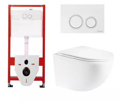 Комплект 3 в 1 инсталляция для унитазов Tece Tecespring S955103 + Подвесной унитаз Enio Unico с кнопкой глянцевой белой