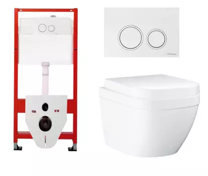 Комплект 3 в 1 инсталляция для унитазов Tece Tecespring S955103 + Подвесной унитаз Grohe Euro Ceramic 39206000 с кнопкой глянцевой белой