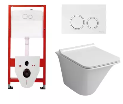 Комплект 3 в 1 инсталляция для унитазов Tece Tecespring S955103 + Подвесной унитаз Grossman GR-4413S с кнопкой глянцевой белой