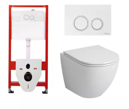 Комплект 3 в 1 инсталляция для унитазов Tece Tecespring S955103 + Подвесной унитаз Grossman GR-4455S с кнопкой глянцевой белой