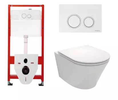 Комплект 3 в 1 инсталляция для унитазов Tece Tecespring S955103 + Подвесной унитаз Jacob Delafon Rodin+ EDY102-00 с кнопкой глянцевой белой