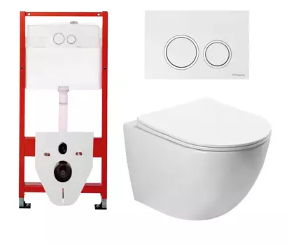 Комплект 3 в 1 инсталляция для унитазов Tece Tecespring S955103 + Подвесной унитаз SantiLine SL-5005 с кнопкой глянцевой белой