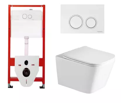 Комплект 3 в 1 инсталляция для унитазов Tece Tecespring S955103 + Подвесной унитаз SantiLine SL-5007 с кнопкой глянцевой белой