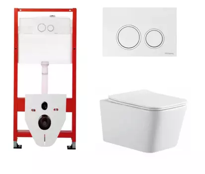 Комплект 3 в 1 инсталляция для унитазов Tece Tecespring S955103 + Подвесной унитаз SinteSi BALTI с кнопкой глянцевой белой