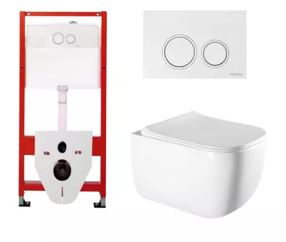 Комплект 3 в 1 инсталляция для унитазов Tece Tecespring S955103 + Подвесной унитаз Vincea Form VT1-35 с кнопкой глянцевой белой