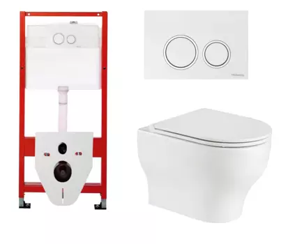 Комплект 3 в 1 инсталляция для унитазов Tece Tecespring S955103 + Подвесной унитаз WeltWasser Erlenbach 004 GL-WT с кнопкой глянцевой белой