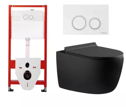 Комплект 3 в 1 инсталляция для унитазов Tece Tecespring S955103 + Унитаз подвесной Aquanet Cetus 287008 черный с кнопкой глянцевой белой