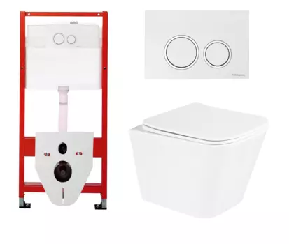 Комплект 3 в 1 инсталляция для унитазов Tece Tecespring S955103 + Унитаз подвесной BelBagno Due BB3103CHR/SC с кнопкой глянцевой белой