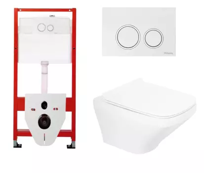 Комплект 3 в 1 инсталляция для унитазов Tece Tecespring S955103 + Унитаз подвесной BelBagno Sela BB3201CHR с кнопкой глянцевой белой