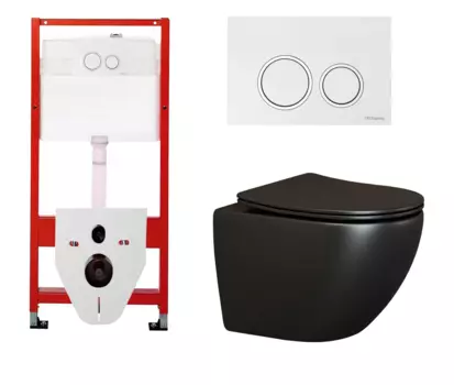 Комплект 3 в 1 инсталляция для унитазов Tece Tecespring S955103 + Унитаз подвесной Ceramica Nova Metropol CN4002MB черный с кнопкой глянцевой белой