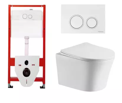 Комплект 3 в 1 инсталляция для унитазов Tece Tecespring S955103 + Унитаз подвесной CeruttiSpa Adige Aria CT7837 с кнопкой глянцевой белой