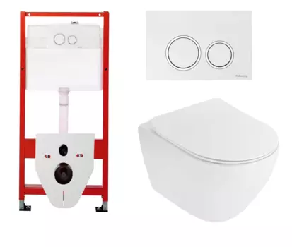 Комплект 3 в 1 инсталляция для унитазов Tece Tecespring S955103 + Унитаз подвесной Cezares Stylus CZR-513-TH-R с кнопкой глянцевой белой