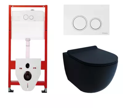 Комплект 3 в 1 инсталляция для унитазов Tece Tecespring S955103 + Унитаз подвесной Esbano Garcia черный с кнопкой глянцевой белой