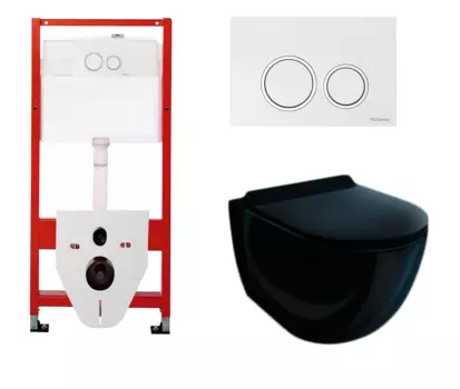 Комплект 3 в 1 инсталляция для унитазов Tece Tecespring S955103 + Унитаз подвесной Esbano Garcia ESUPGARCB черный с кнопкой глянцевой белой