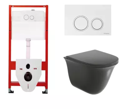 Комплект 3 в 1 инсталляция для унитазов Tece Tecespring S955103 + Унитаз подвесной Grossman GR-4412BMS черный с кнопкой глянцевой белой