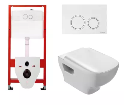 Комплект 3 в 1 инсталляция для унитазов Tece Tecespring S955103 + Унитаз подвесной Jacob Delafon Struktura EDE102-00 с кнопкой глянцевой белой