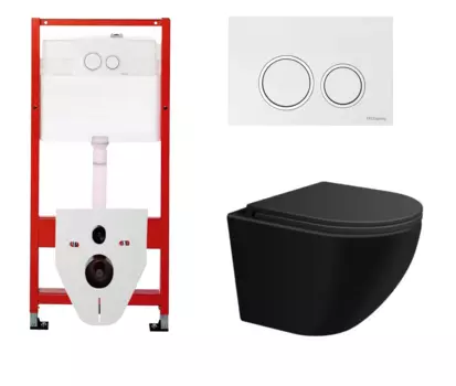 Комплект 3 в 1 инсталляция для унитазов Tece Tecespring S955103 + Унитаз подвесной SinteSi EVI черный с кнопкой глянцевой белой