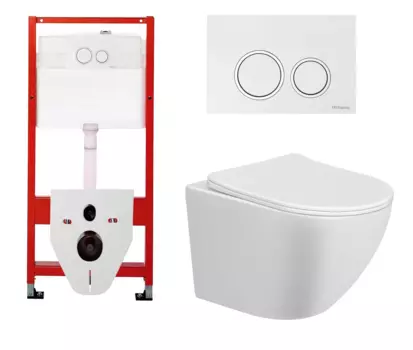 Комплект 3 в 1 инсталляция для унитазов Tece Tecespring S955103 + Унитаз подвесной Taliente Amato AM25010 с кнопкой глянцевой белой