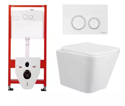Комплект 3 в 1 инсталляция для унитазов Tece Tecespring S955103 + Унитаз подвесной Taliente Correto CR25200 с кнопкой глянцевой белой
