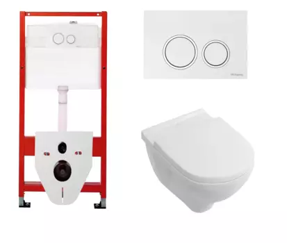 Комплект 3 в 1 инсталляция для унитазов Tece Tecespring S955103 + Унитаз подвесной Villeroy & Boch O Novo Directflush с кнопкой глянцевой белой