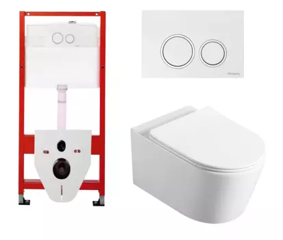 Комплект 3 в 1 инсталляция для унитазов Tece Tecespring S955103 + Унитаз подвесной Vincea Cute VT1-24 с кнопкой глянцевой белой