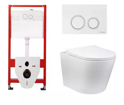 Комплект 3 в 1 инсталляция для унитазов Tece Tecespring S955103 + Унитаз подвесной Vincea Evo VT1-34 с кнопкой глянцевой белой