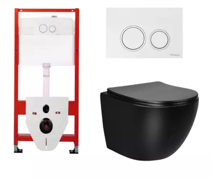 Комплект 3 в 1 инсталляция для унитазов Tece Tecespring S955103 + Унитаз подвесной Vincea Globo VT1-14MB черный с кнопкой глянцевой белой