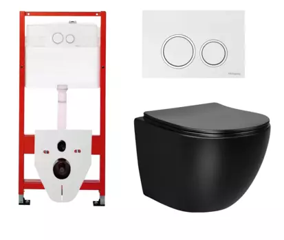 Комплект 3 в 1 инсталляция для унитазов Tece Tecespring S955103 + Унитаз подвесной Vincea Globo VT1-14SMB черный с кнопкой глянцевой белой