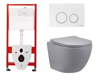 Комплект 3 в 1 инсталляция для унитазов Tece Tecespring S955103 + Унитаз подвесной Vincea Globo VT1-14SMG серый с кнопкой глянцевой белой