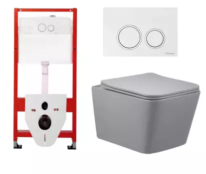 Комплект 3 в 1 инсталляция для унитазов Tece Tecespring S955103 + Унитаз подвесной Vincea Q-Line VT1-12MG серый с кнопкой глянцевой белой