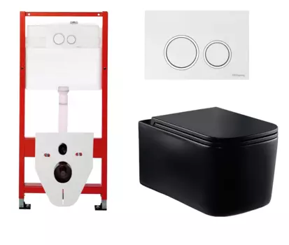 Комплект 3 в 1 инсталляция для унитазов Tece Tecespring S955103 + Унитаз подвесной Vincea Ultra Rimless VT1-32MB черный с кнопкой глянцевой белой