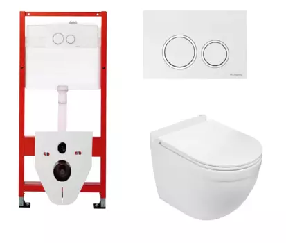 Комплект 3 в 1 инсталляция для унитазов Tece Tecespring S955103 + Унитаз подвесной WeltWasser Heimbach 043 GL-WT с кнопкой глянцевой белой