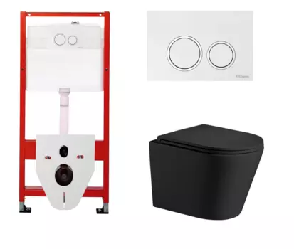 Комплект 3 в 1 инсталляция для унитазов Tece Tecespring S955103 + Унитаз подвесной WeltWasser Salzbach 043 MT-BL черный с кнопкой глянцевой белой