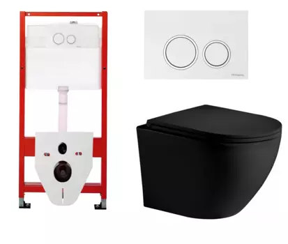 Комплект 3 в 1 инсталляция для унитазов Tece Tecespring S955103 + Унитаз подвесной Weltwasser WW Merzbach 043 MT-BL черный с кнопкой глянцевой белой