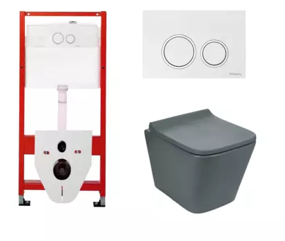 Комплект 3 в 1 инсталляция для унитазов Tece Tecespring S955103 + Унитаз подвесной Weltwasser WW SK Gelbach 041 MT-GR серый с кнопкой глянцевой белой