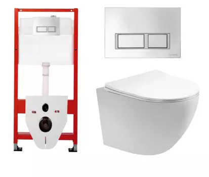 Комплект 3 в 1 инсталляция для унитазов Tece Tecespring S955201 + Унитаз подвесной Акватек Европа AQ1900-00 с кнопкой глянцевой хром