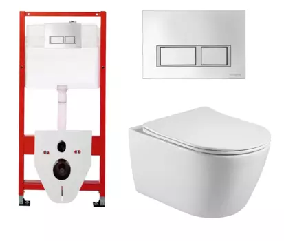 Комплект 3 в 1 инсталляция для унитазов Tece Tecespring S955201 + Унитаз подвесной Акватек Вега AQ1905-00 с кнопкой глянцевой хром