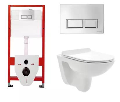 Комплект 3 в 1 инсталляция для унитазов Tece Tecespring S955201 + Унитаз подвесной AQUAme AQM2008 с кнопкой глянцевой хром