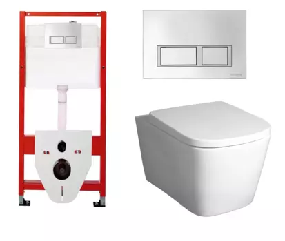 Комплект 3 в 1 инсталляция для унитазов Tece Tecespring S955201 + Унитаз подвесной BelBagno Albano BB120CHR с кнопкой глянцевой хром