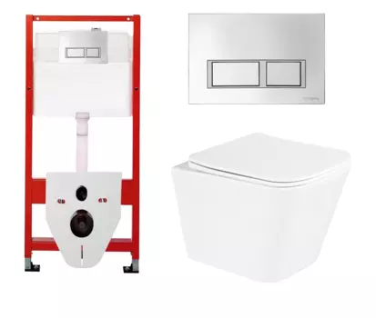 Комплект 3 в 1 инсталляция для унитазов Tece Tecespring S955201 + Унитаз подвесной BelBagno Due BB3103CHR/SC с кнопкой глянцевой хром