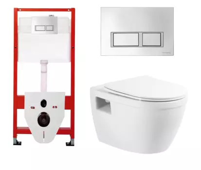 Комплект 3 в 1 инсталляция для унитазов Tece Tecespring S955201 + Унитаз подвесной BelBagno Loto BB070CHR/SC с кнопкой глянцевой хром