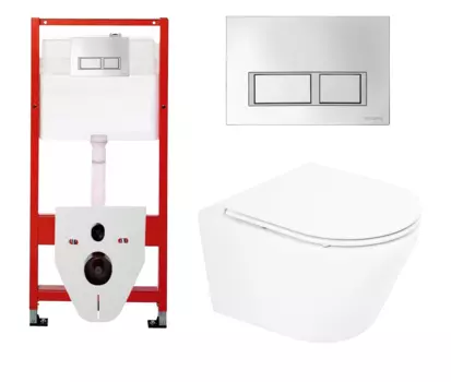 Комплект 3 в 1 инсталляция для унитазов Tece Tecespring S955201 + Унитаз подвесной BelBagno Tre BB8001CHR/SC с кнопкой глянцевой хром