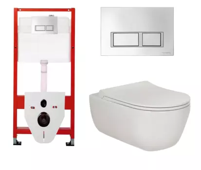 Комплект 3 в 1 инсталляция для унитазов Tece Tecespring S955201 + Унитаз подвесной Berges Wasserhaus Ego XL 082118 с кнопкой глянцевой хром