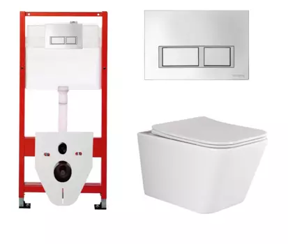 Комплект 3 в 1 инсталляция для унитазов Tece Tecespring S955201 + Унитаз подвесной Ceramica Nova Metric Rimless CN3007 с кнопкой глянцевой хром