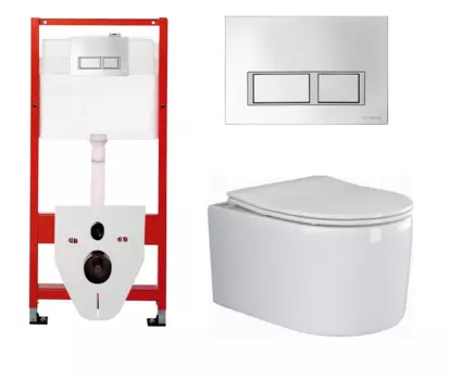 Комплект 3 в 1 инсталляция для унитазов Tece Tecespring S955201 + Унитаз подвесной Ceramica Nova Moments CN3003 с кнопкой глянцевой хром