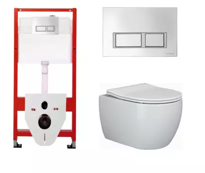 Комплект 3 в 1 инсталляция для унитазов Tece Tecespring S955201 + Унитаз подвесной Ceramica Nova Play CN3001 с кнопкой глянцевой хром